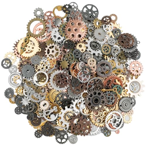 Lesmore 300 Gram Antique Steampunk Gear, Mixed DIY Punk Steam Metal Clock Gear Decoration for Craft Jewelry Making Pendants Charms Accessories