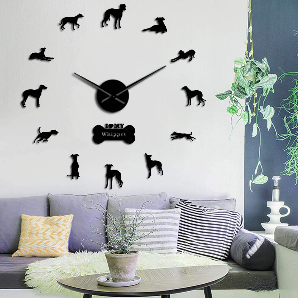 Szg Black Whippet Dog Breed Wall Mirror Animal Home Interior Decoration Frameless Diy Giant Pet Shop Puppy Dog Wall Art (, 27")