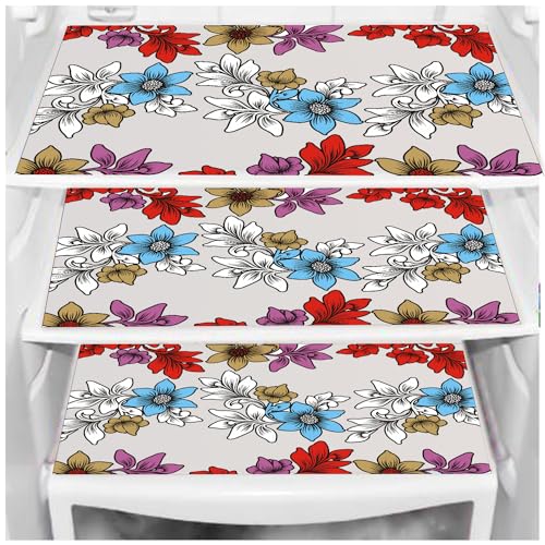 Image of DakshyaIndustries Pack of 3 PVC Printed Fridge Mat /Refrigerator Mat (Blue&Red)