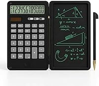 Vista 8 de Calculator with Writing Pad,12-Digit LCD Display, Dual Power Solar + Coin Cell,1-Yr Battery Life Silicone Keys for Comfort Lightweight Portable for
