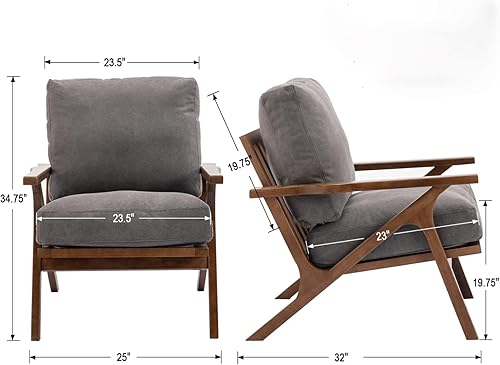 Miniatura 45 de Silla decorativa moderna de mediados de siglo con otomana, juego de sillón tapizado de lino de granja y otomano, silla de descanso retro de 23