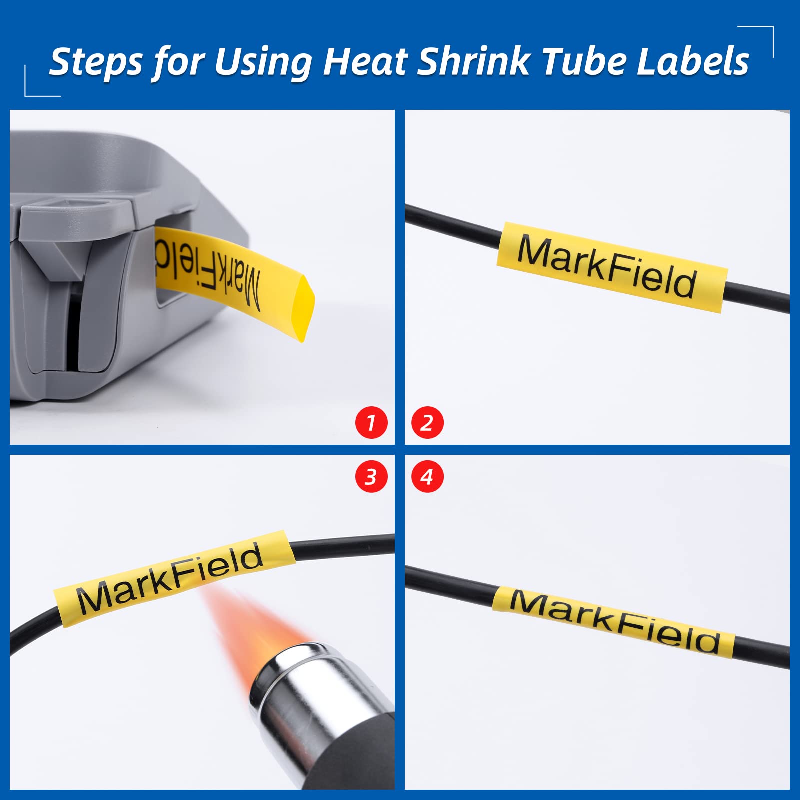 3x MarkField HS HSe-641 Nastro Adesivo Termorestringente Compatibile con Brother P-touch PT-E300 E500 E550W E800W H500, 17.7mm x 1.5m, Nero su Giallo, HSe641 Heat Shrink Tube Etichette