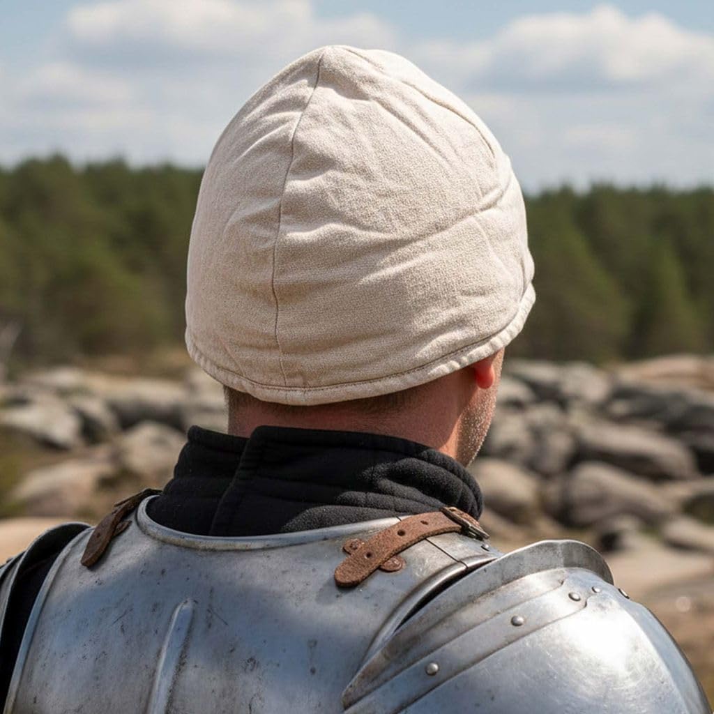 Medieval Cotton Arming Cap – Padded Helmet Liner for Chainmail, Coif, or Viking Helmet – Historical Under Armor for LARP, Reenactment & Costume – Ecru – Size Large - Image 7