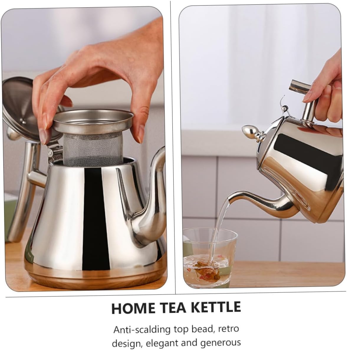 Hemobllo 1Pc Stainless Steel Tea Kettle with Built Filter Boiling Kettle for Home Restaurant Scalding Retro Design Comfortable Handle Elegant Kitchen Accessory