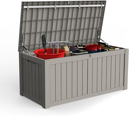 Vista 46 de Mars Villa Deck Box, Waterproof Weatherproof and UV Resistant Resin Storage Bin with Lockable Lid, Ideal for, Outdoor, Patio Furniture Cushions