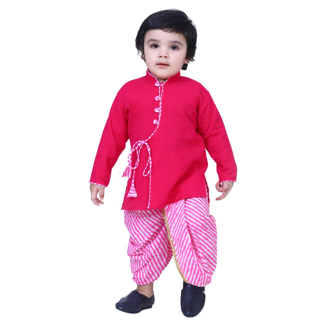 BownBee Ethnic Wear Cotton Kurta Dhoti Traditional Dress Set for Baby Boys, Front Open with Dori Pattern, Full Sleeves, and Round neck, Ideal for All Festivals
