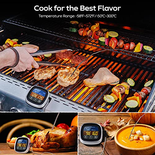 Pilita Digital Meat Thermometer With Large Touchscreen Lcd, With Long Probe, Kitchen Timer, Backlight Instant Read For Smoker Kitchen Bbq Oven, Grill Thermometer, Cooking Food Meat Thermometer- Silver #TOP5