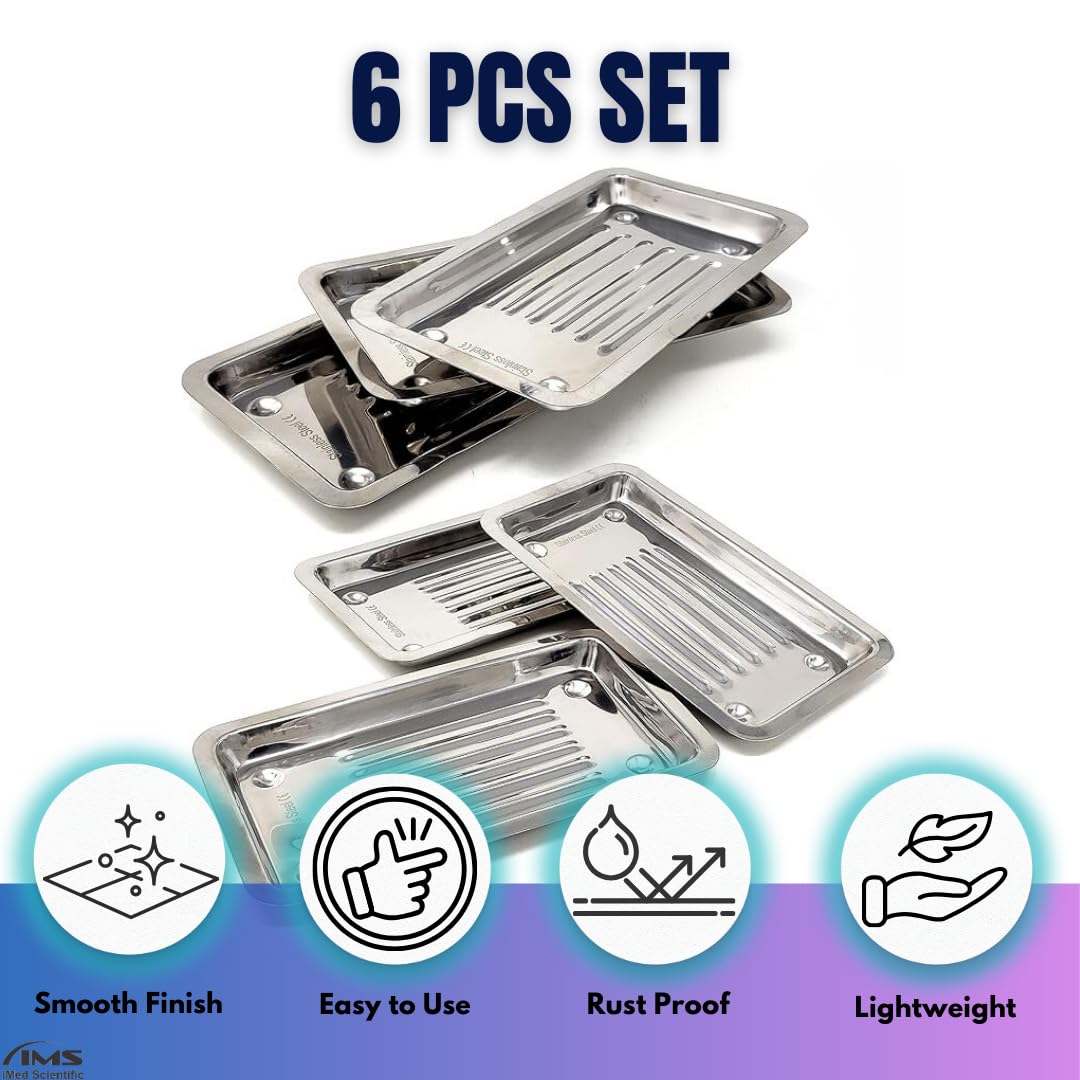 6 Pack Professional Medical Surgical Stainless Steel Dental Procedure Tray Thickening Lab Instrument Tools Trays to Use for Educational Training of Medical Laboratory Procedures - 8
