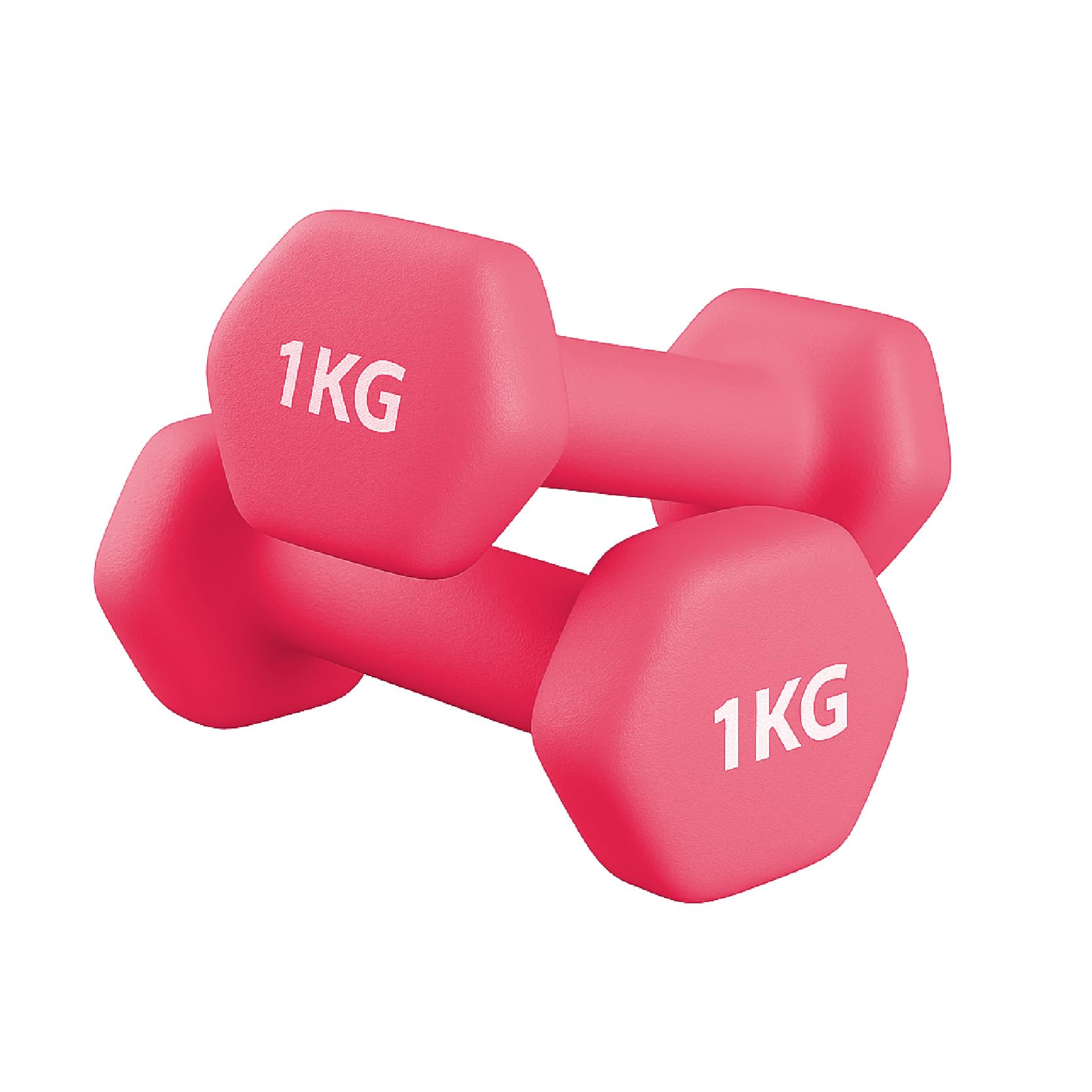 Neoprene Dumbbells Pair for Women Home Gym, Hex No-Roll Design, Non-Slip Grip, Colour Coded Weights Set, 0.5kg to 10kg (1kg-Pair-Pink) โ image 1