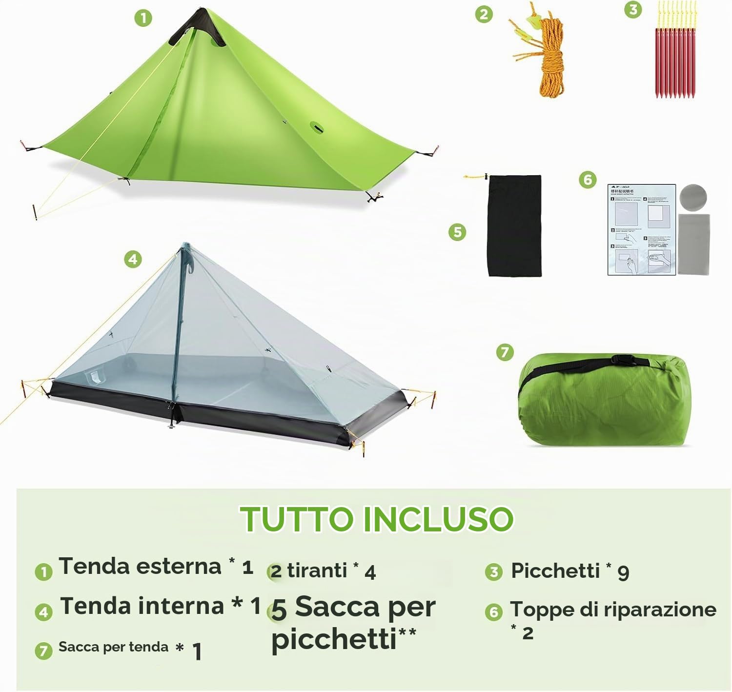 Nuovo LanShan Outdoor Ultralight Tenda da campeggio 1Persone / 2 persone Mesh Tent Shelter -Perfetto per il campeggio, Backpacking e Thru-Hikes