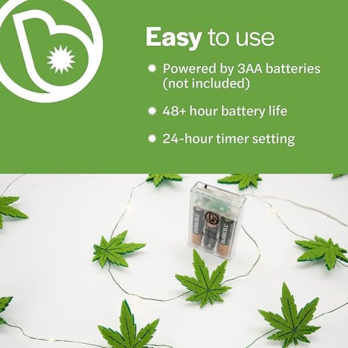 Miniatura 4 de Brightz Felty - Guirnalda de luces LED, hoja de fieltro de cannabis, 8 pies, adorno de Navidad de marihuana, regalos de hierba, decoración de
