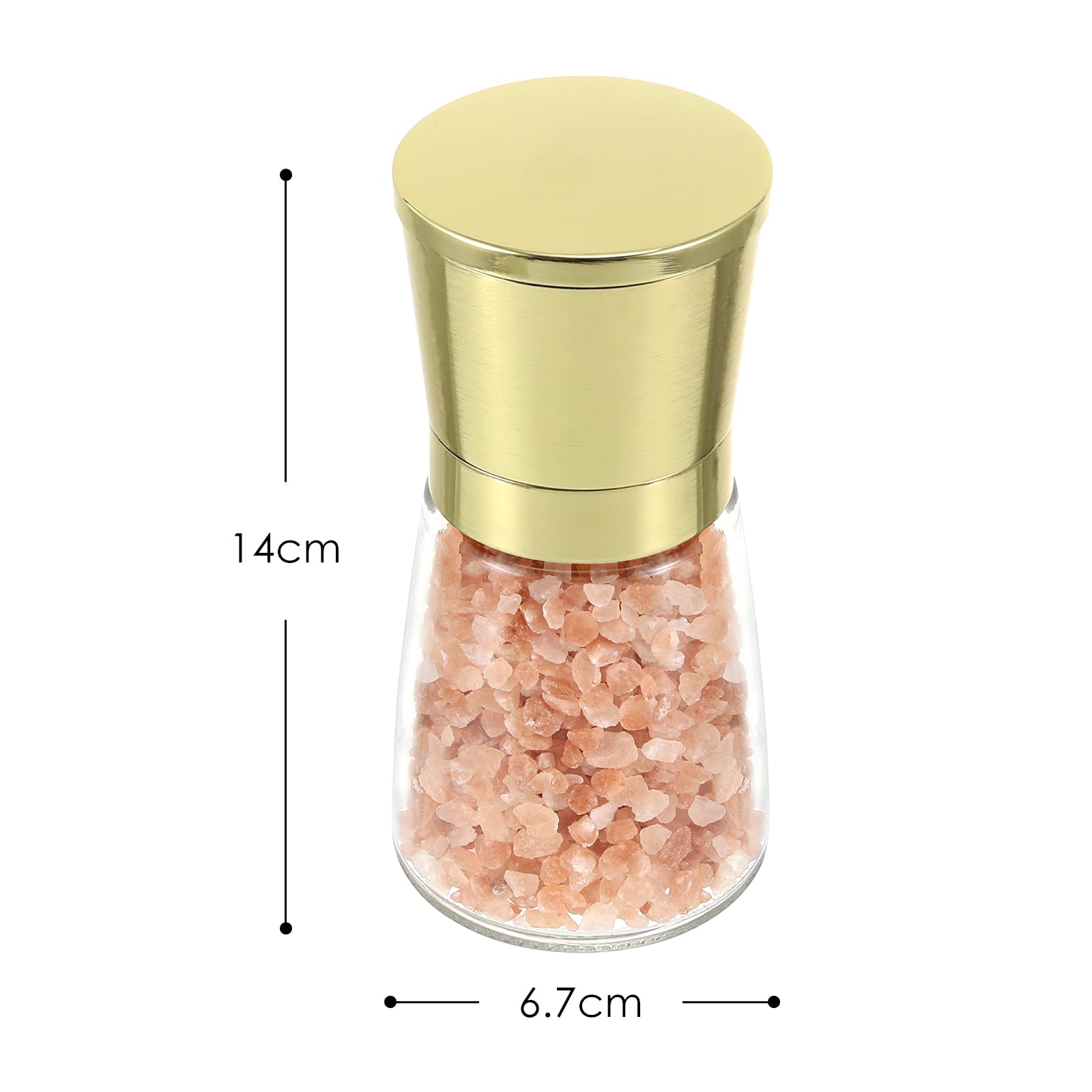 Vzaahu Juego de 2 Molinillos de Sal y Pimienta con Fondo,con Núcleo de Cerámica de Canela,Rugosidad Ajustable,Color Oro