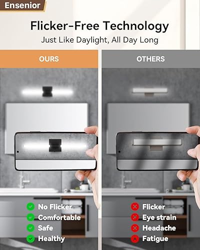 Miniatura 9 de Ensenior Moderna lámpara de tocador de baño de 24 pulgadas, atenuador incorporado, 14 W regulable 5CCT luces de baño, luz de tocador de barra negra