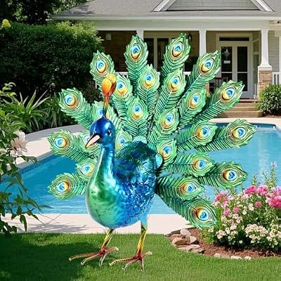Ratuor Metal Peacock Decor Garden Statue Yard Art Outdoor Sculpture for Lawn Patio Backyard Decoration,Housewarming Birthday Gifts for Women