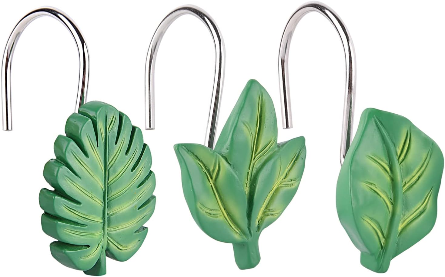 EVOOKA 12PCS Leaves shower curtain hooks, green plant Leaf