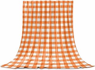 Flannel Fleece Blanket 40" x 50", Orange Microfiber Cozy Soft Throws for Women, Country French Rustic Buffalo Plaid Modern Art Lightweight Throw Blankets for Couch, Sofa, Bed, Living Room, Bedroom