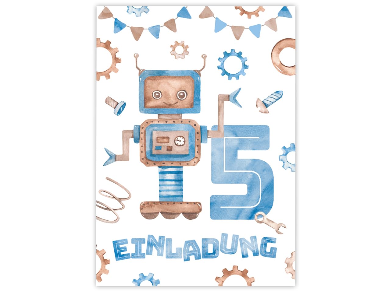 Minkocards 12 Einladungskarten zum 5. Kindergeburtstag Junge Roboter Einladungen zum fünften Geburtstag Kinder bunte Geburtstagseinladungen