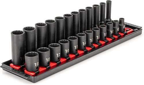 TEKTON Juego de llaves de impacto de 12 puntos con rieles, 24 piezas (0.315-0.748 in)  SID91213