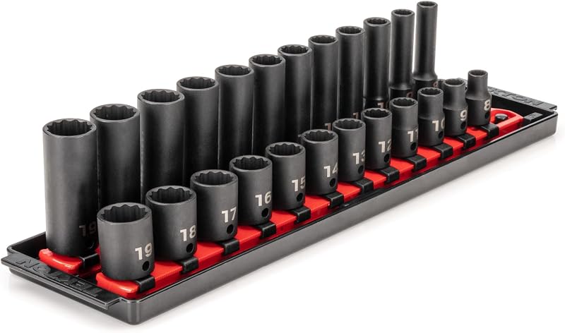 Jogo de Soquetes de Impacto TEKTON com Encaixe de 9,5 mm, 24 Peças, Métricos de 8 a 19 mm SID91213