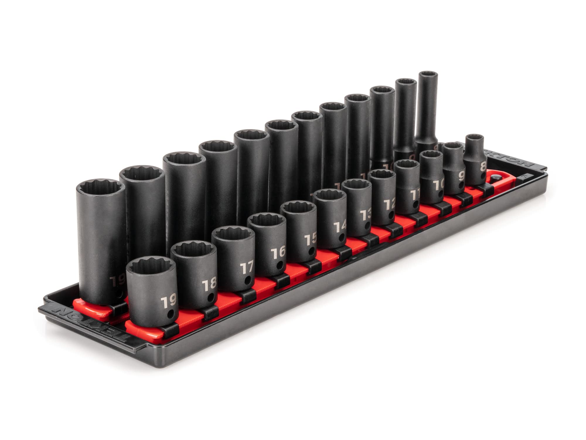 TEKTON SID91213 12-punktowy zestaw nasadek udarowych z szynami, 24-częściowy (8-19 mm)