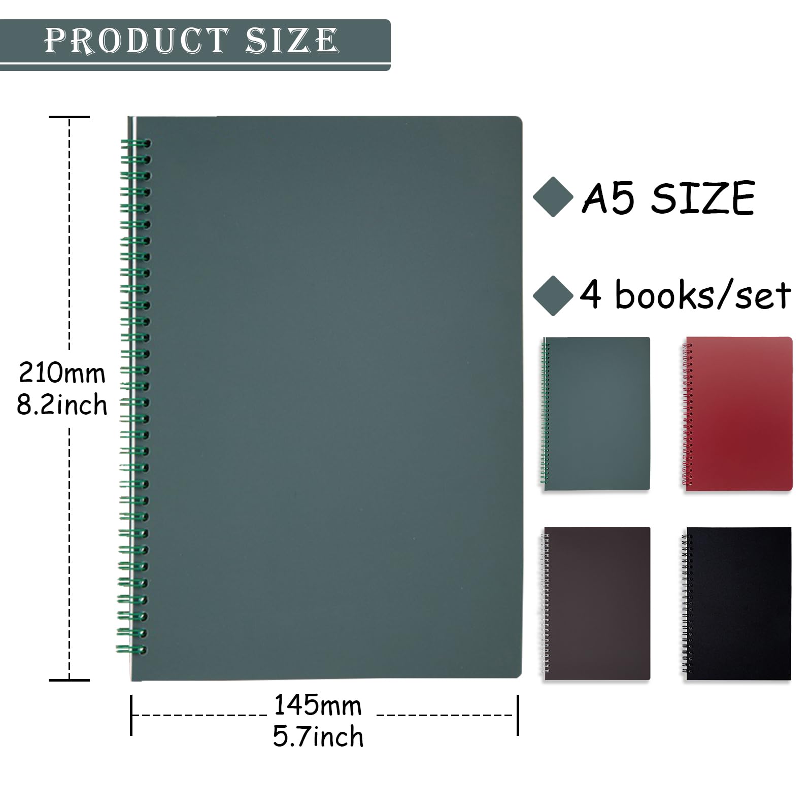 GOOKALA A5 Spiral Lined Notepad,4 Pack Spiral Notebook Wirebound Notebooks 80 Sheets(160 Pages)/Per Pack A5 Sketch Book Reporters Notepad for Office Travel School Drawing Multicolor - Image 2
