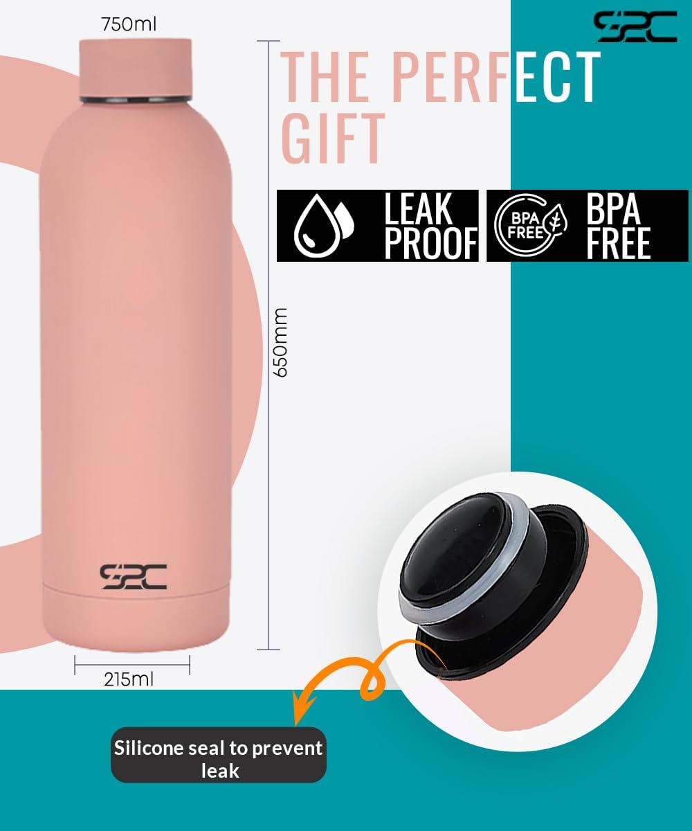 S2C Water Bottle Stainless Steel 750ml - Double Wall insulated Water Bottles for Hot Water Gym Bottle Stainless Steel Water Bottle for Kids School Flask Bottle Hot water bottle (PEACH, 750ml)
