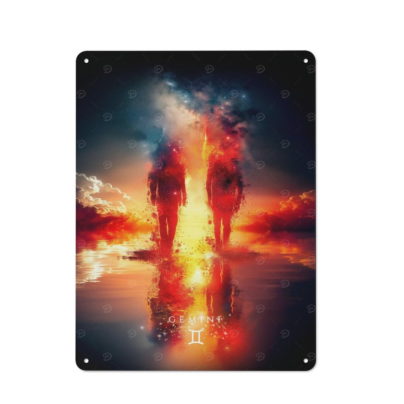 Junmoney Style-8 For Living Room Or Hallway, Gemini Zodiac Sign Digital Art Vintage Metal Sign 40X30cm, For Metal Sign Collectors, For Garage And Workshop Walls