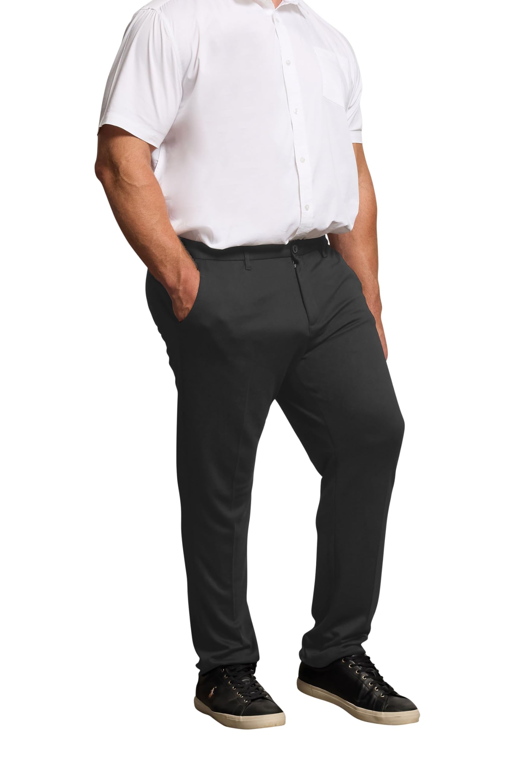 BadRhino Mens Black Stretch Cotton Straight Leg Trousers - 38L
