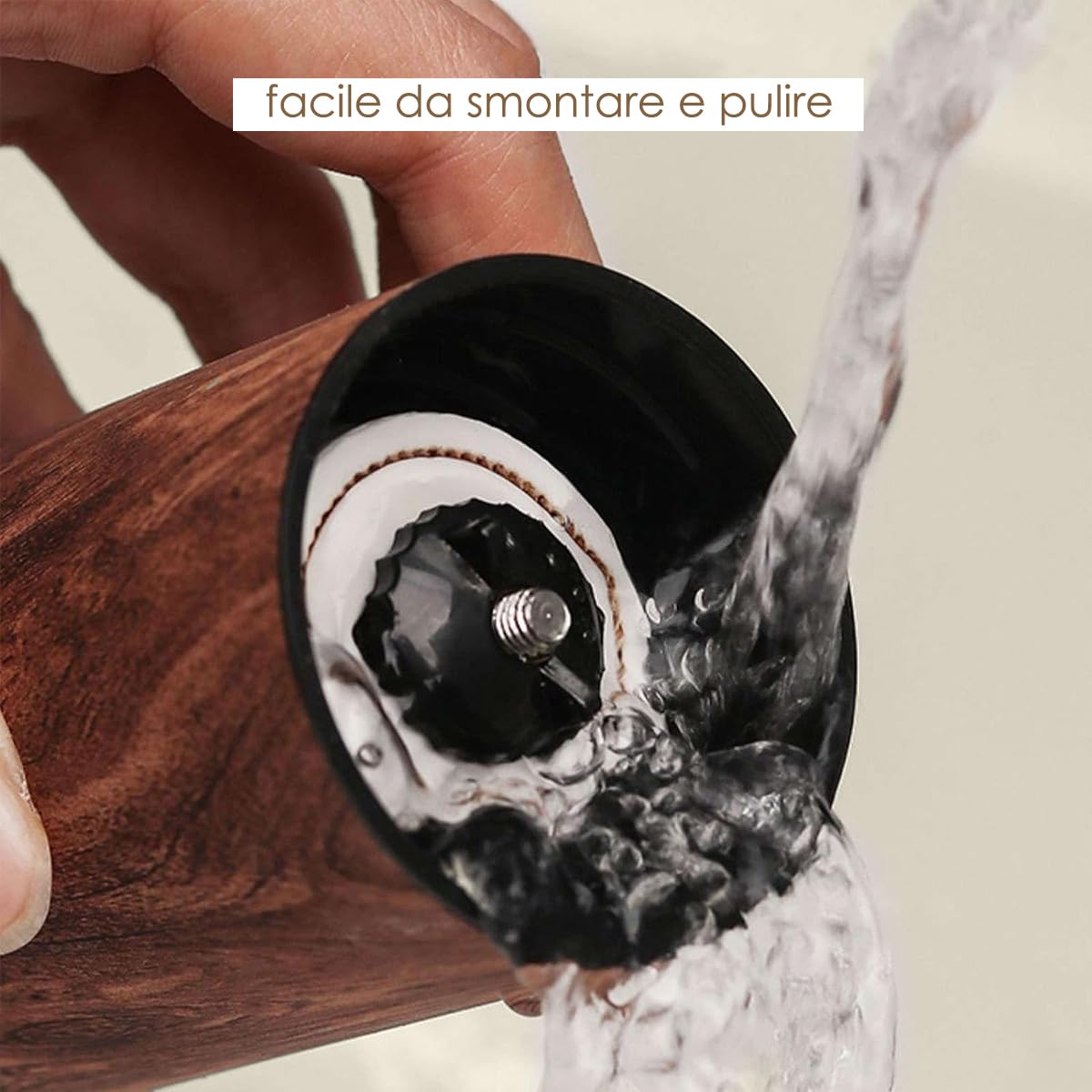 Macinacaffè Manuale Regolabile in Acciaio Inox con Macine in Ceramica – Silenzioso e Portatile per Espresso, Moka Italiana, French Press e Aeropress – Coffee Grinder con Effetto Legno – Capy Brew