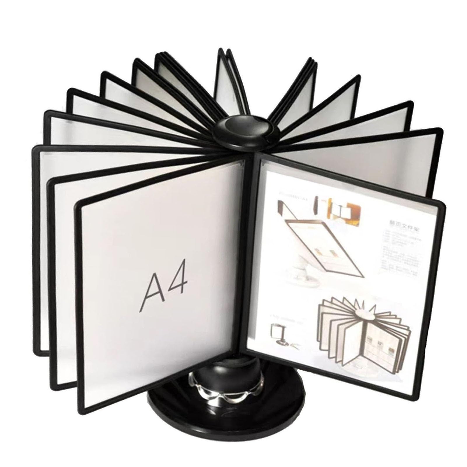HTTGDGDH Folders, Rotatable Desk Reference Organizer, 20 Double-Sided Panels, 40 Sheet Capacity, Catalog Display Rack, For Office/Home Display And Storage A4 Documents, Space Savi,Black-20 pages