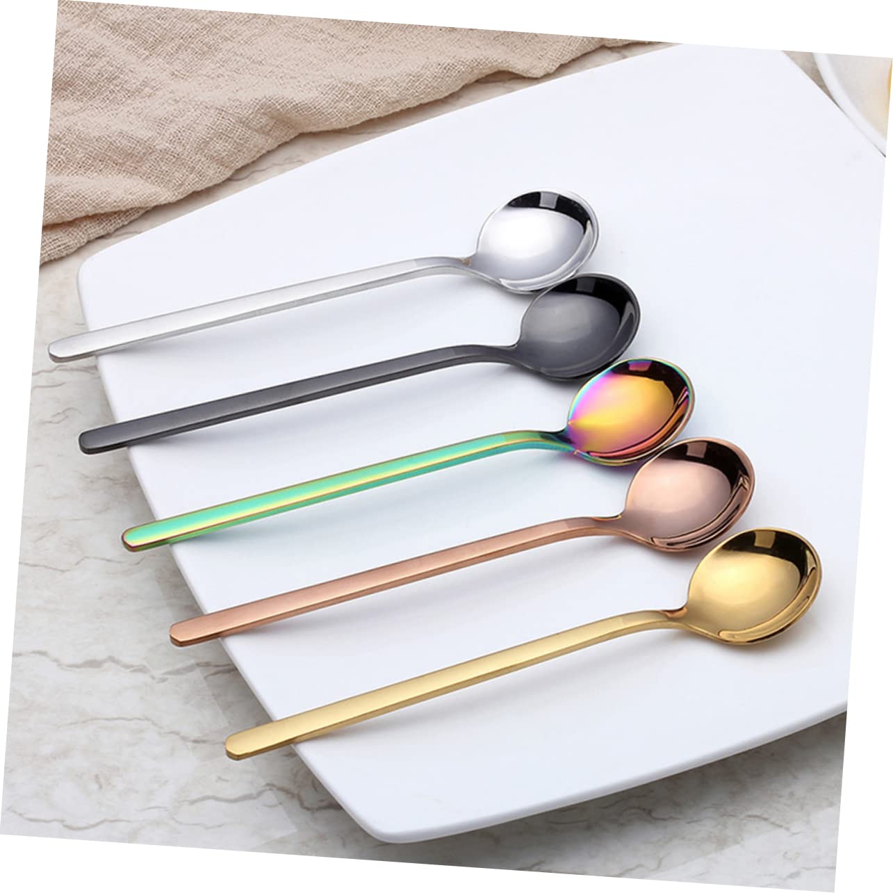 DECHOUS 18 Pcs Handle Mixing Spoon Tea Spoons Handle Stainless Serving Spoon Serving Spoons Coffee Mixer Stick Espresso Dessert Round Spoon Unusual Small Round Spoon Mini