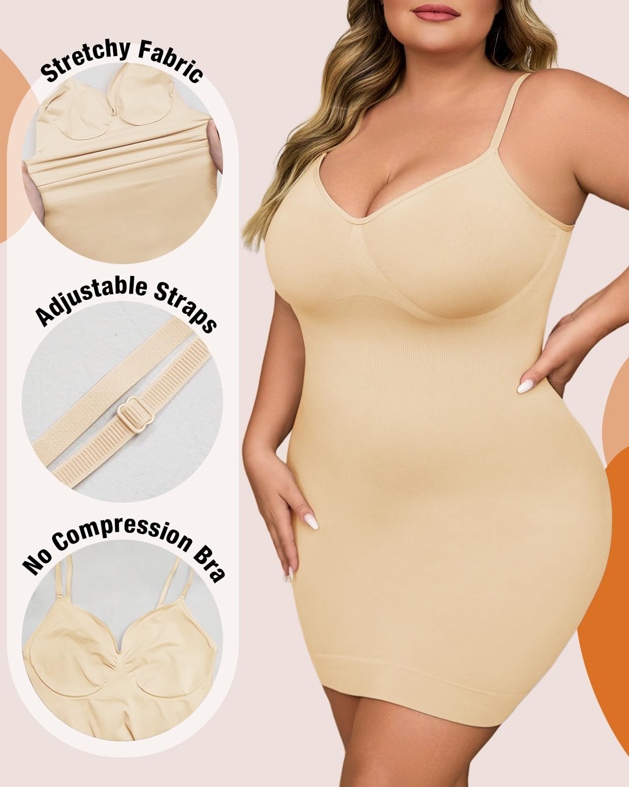 Vestido moldeador para mujer, sin costuras, con control de abdomen, talla grande, vestido de camisola suave