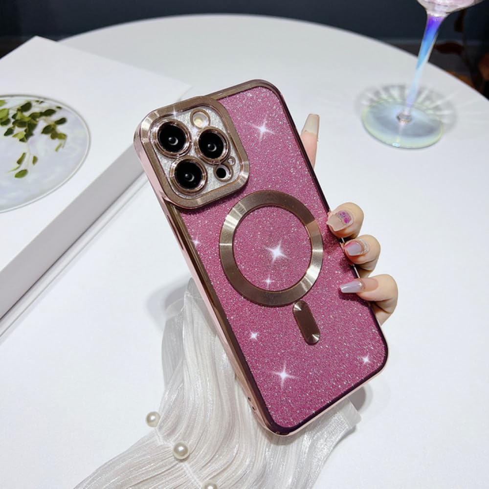 Coque iPhone 14 Pro paillettes roses antichoc en silicone souple - 7