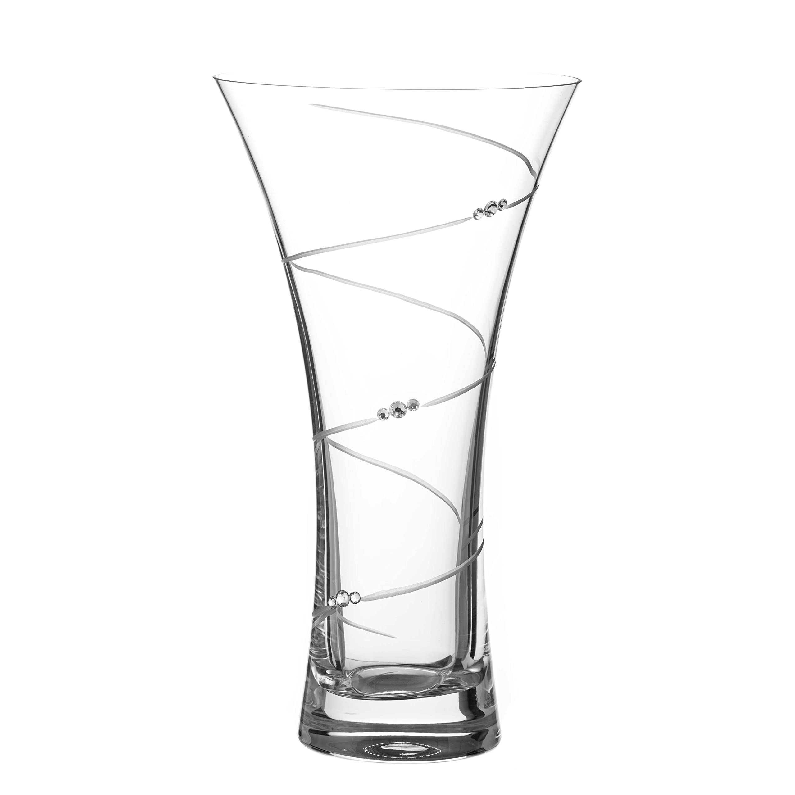 DIAMANTE Hollow Sided Vase ‘Swirl’ Crystal Trumpet Vase - Lead Free Crystal Glass (25cm)