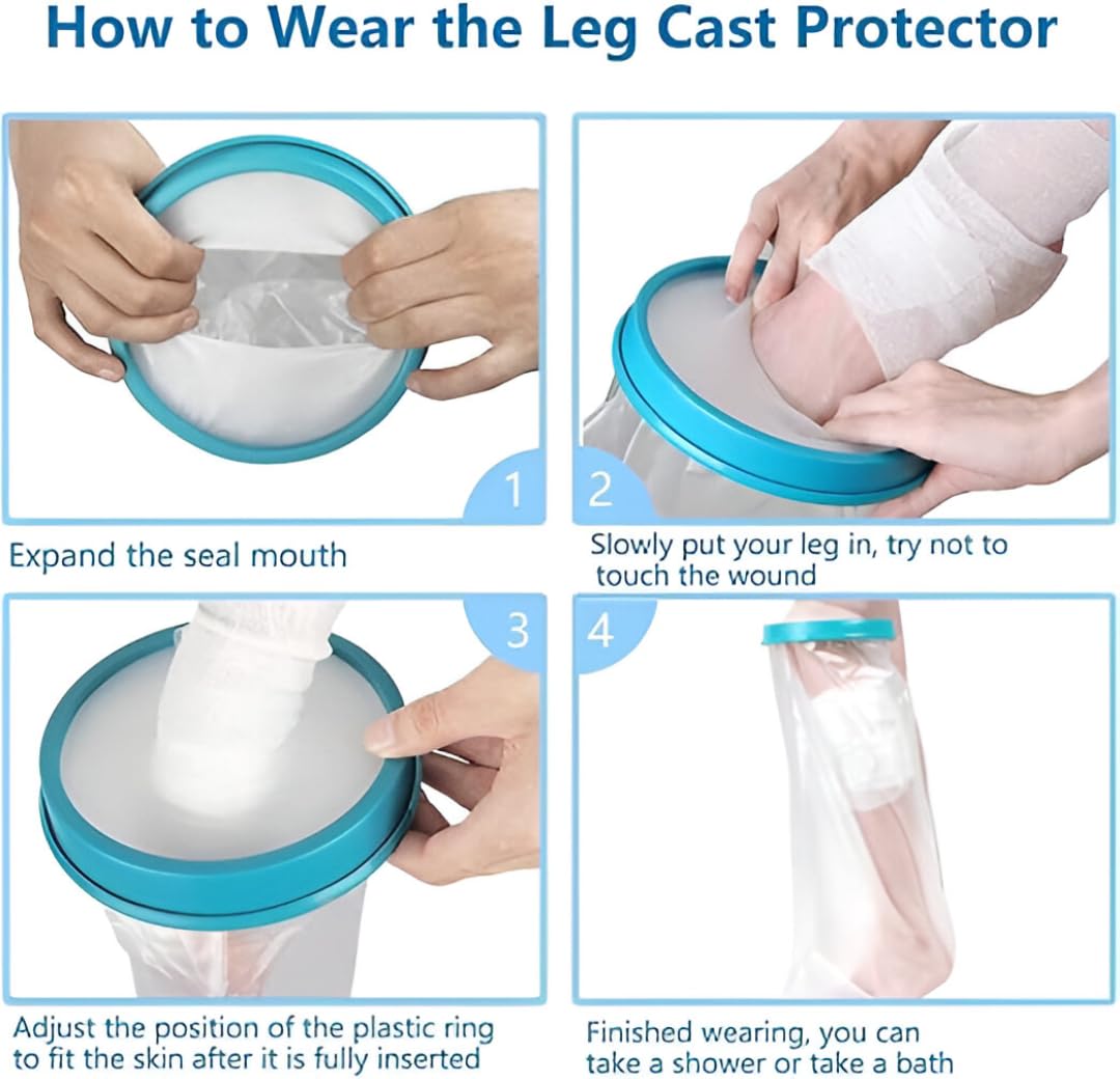 Glitzn Waterproof Cast Cover Watertight Protector for Shower and Bath Reausable Cast Bandage Protector Soft Comfortable Seal to Keep Wounds Dry (Lag Cast Protector) 1
