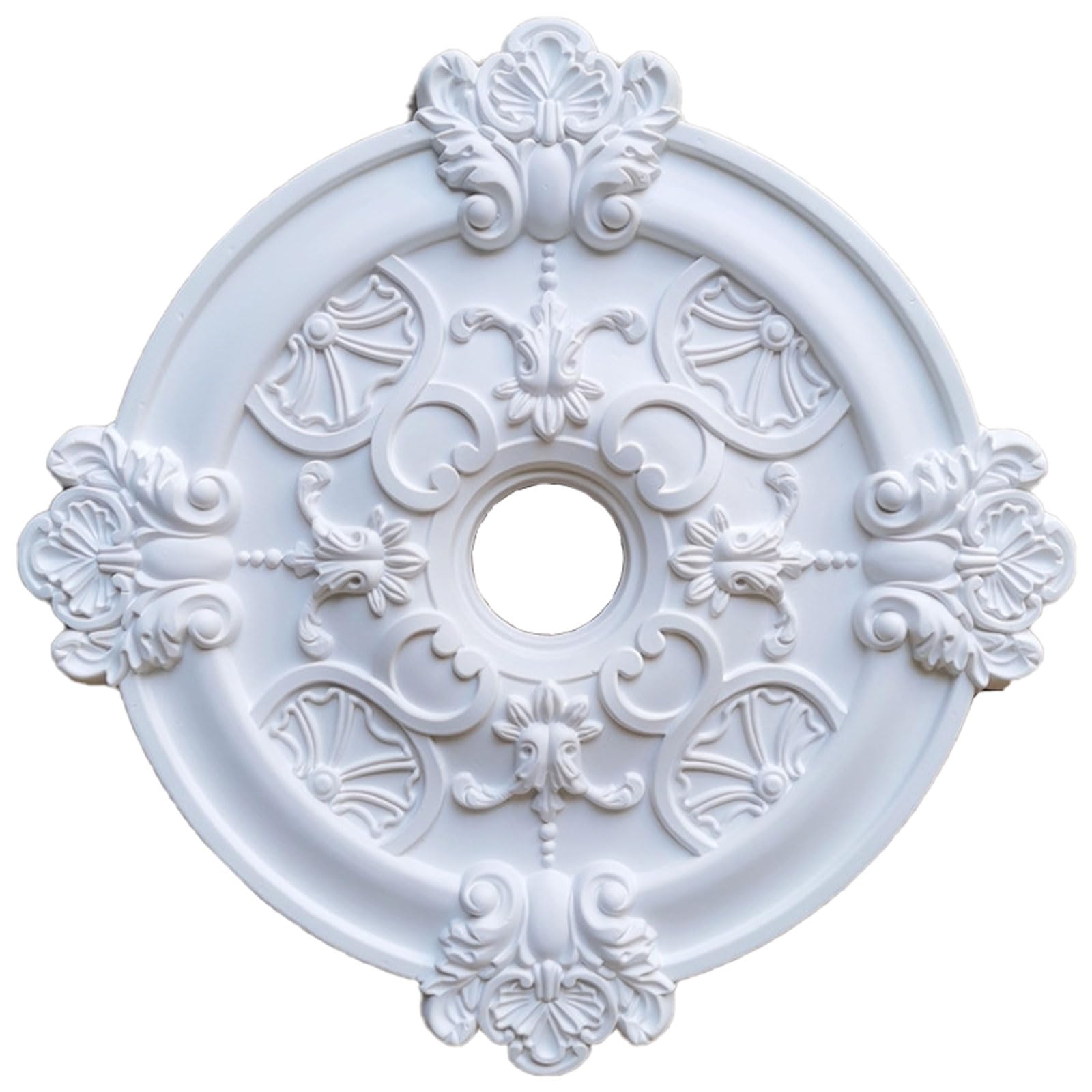 Foelanne White I Round Pu Ceiling Medallion White Lightweight No Drilling 24-60Cm(,39Cm)
