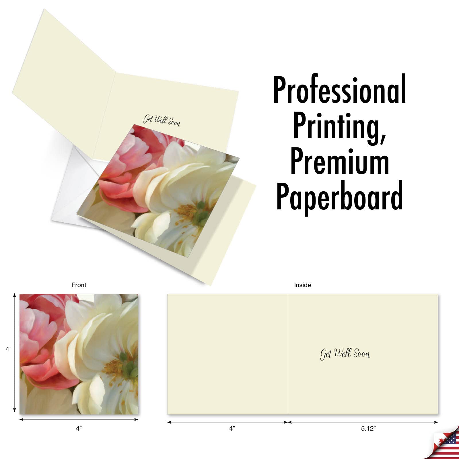 The Best Card Company 12 Get Well Note Cards 4 X 512 Inch Bulk Assorted Flower Greetings 2 Designs 6 Each Blue Magnolia Mq4594gwg B6x2