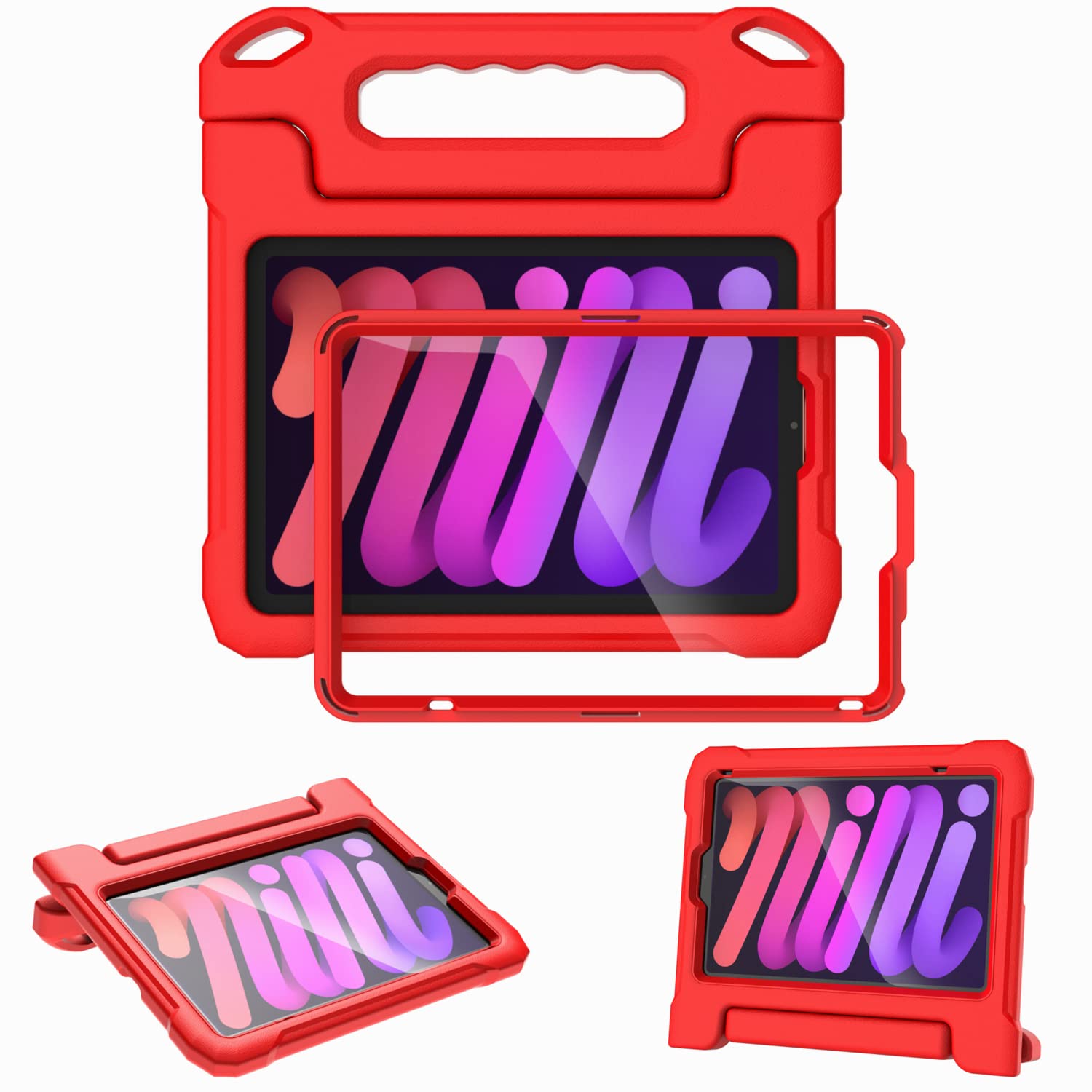 Kids Case for iPad Mini 6 Generation 8.3" 2021 Release, with Built-in Screen Protector, Shockproof Lightweight Handle Stand Kids Case for iPad Mini 8.3" Latest Tablet Cover (Red)