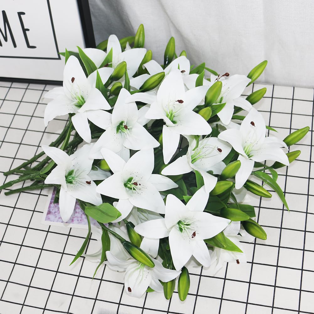 Olrla 20pcs White Artificial Lily Flowers - Image 2
