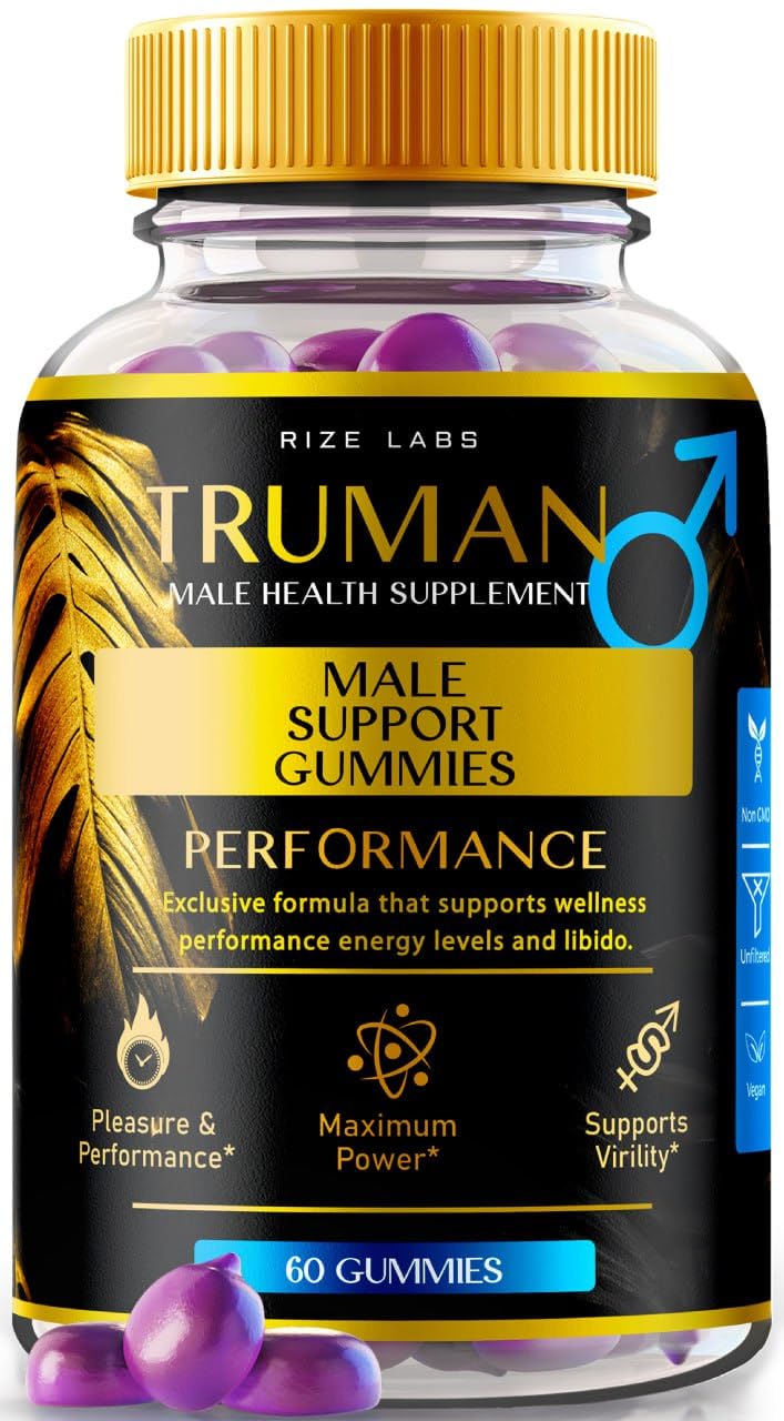 Truman Gummies, Truman for True Men, Truman Male Gummies, Trueman Plus Performance, All-Natural Premium Supplement to Support Lasting Energy and Stamina, Official Formula (60 Gummies)