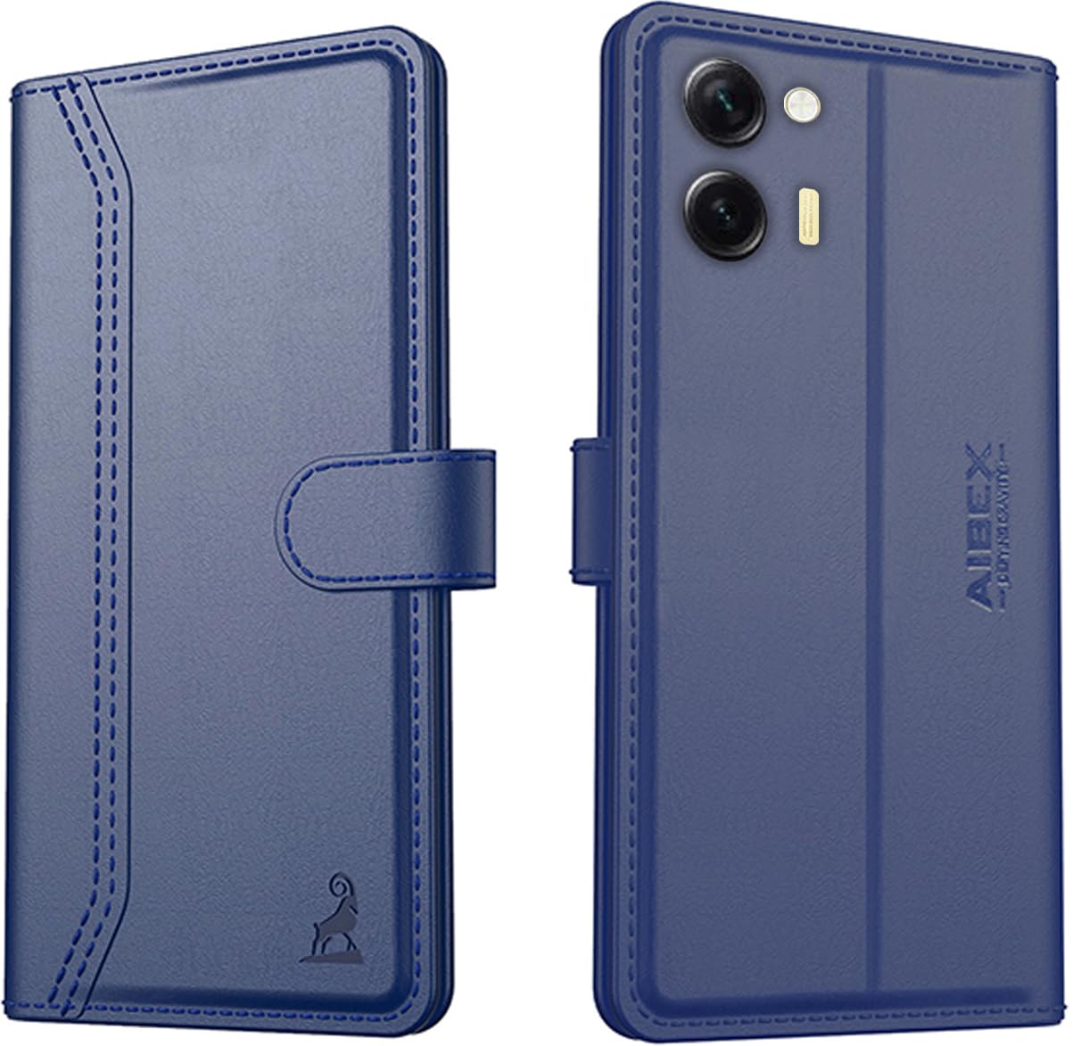 AIBEX ® Vivo Y36 4G Flip Cover Leather Finish | Inside TPU with Card Pockets | Wallet Stand | Complete Protection Flip Case Blue