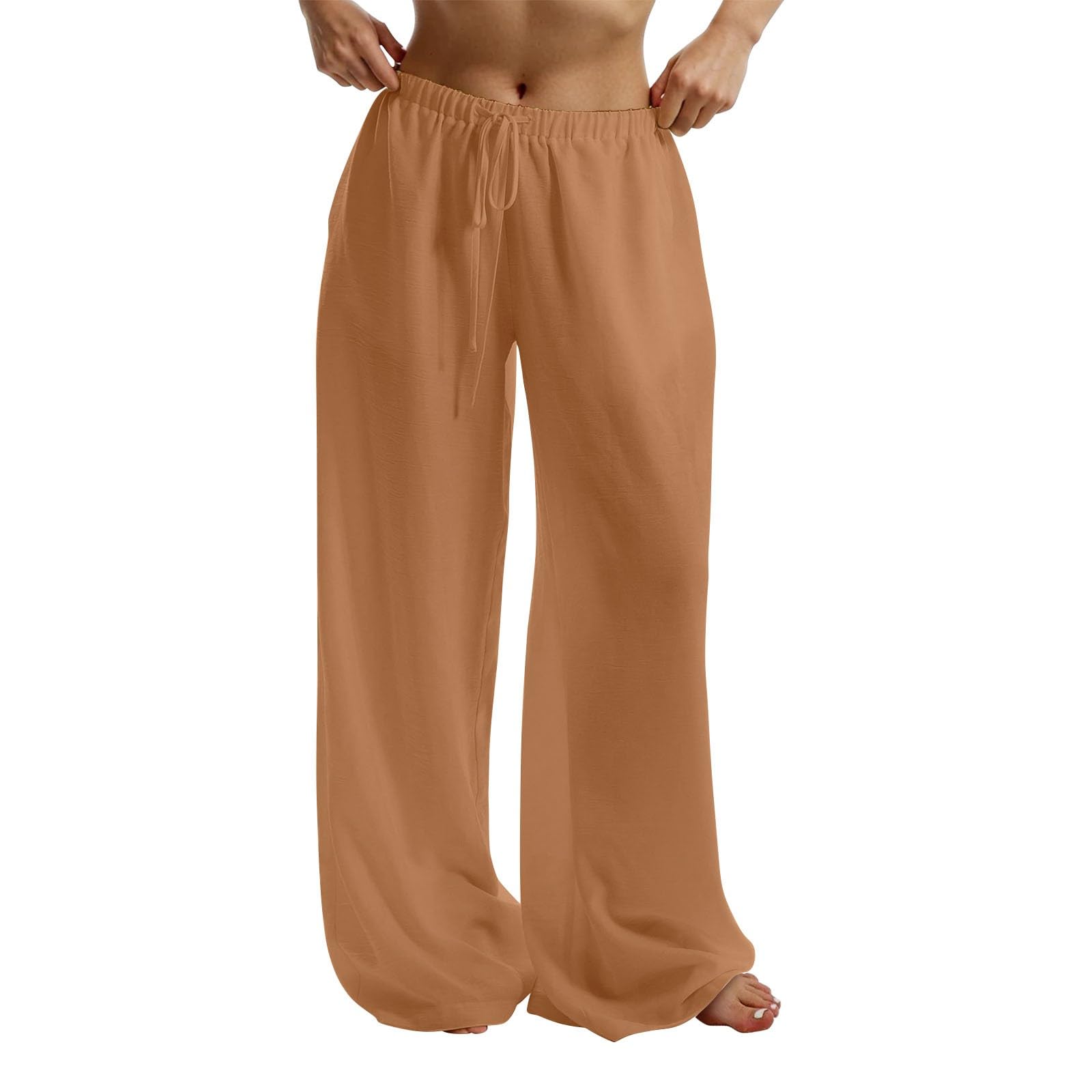 Summer Pants for Women Baggy Lightweight Breathable Boho Beach Trousers Casual Elastic Waist Drawstring Wide Leg Pant