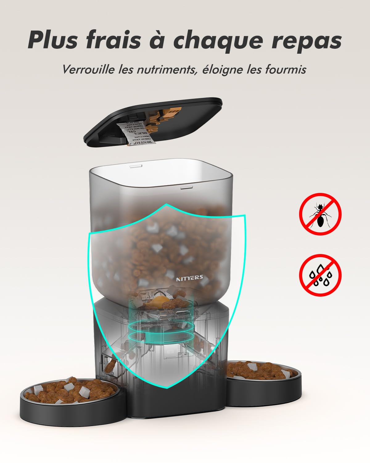 Distributeur Croquettes Chat Automatique 2 Bols, 8L Grande Capacité | Croquettes Jusqu'à 18mm, 2 Bols en Acier Inoxydable, Nettoyage Facile, Idéal pour Chats et Chiens Multiples
