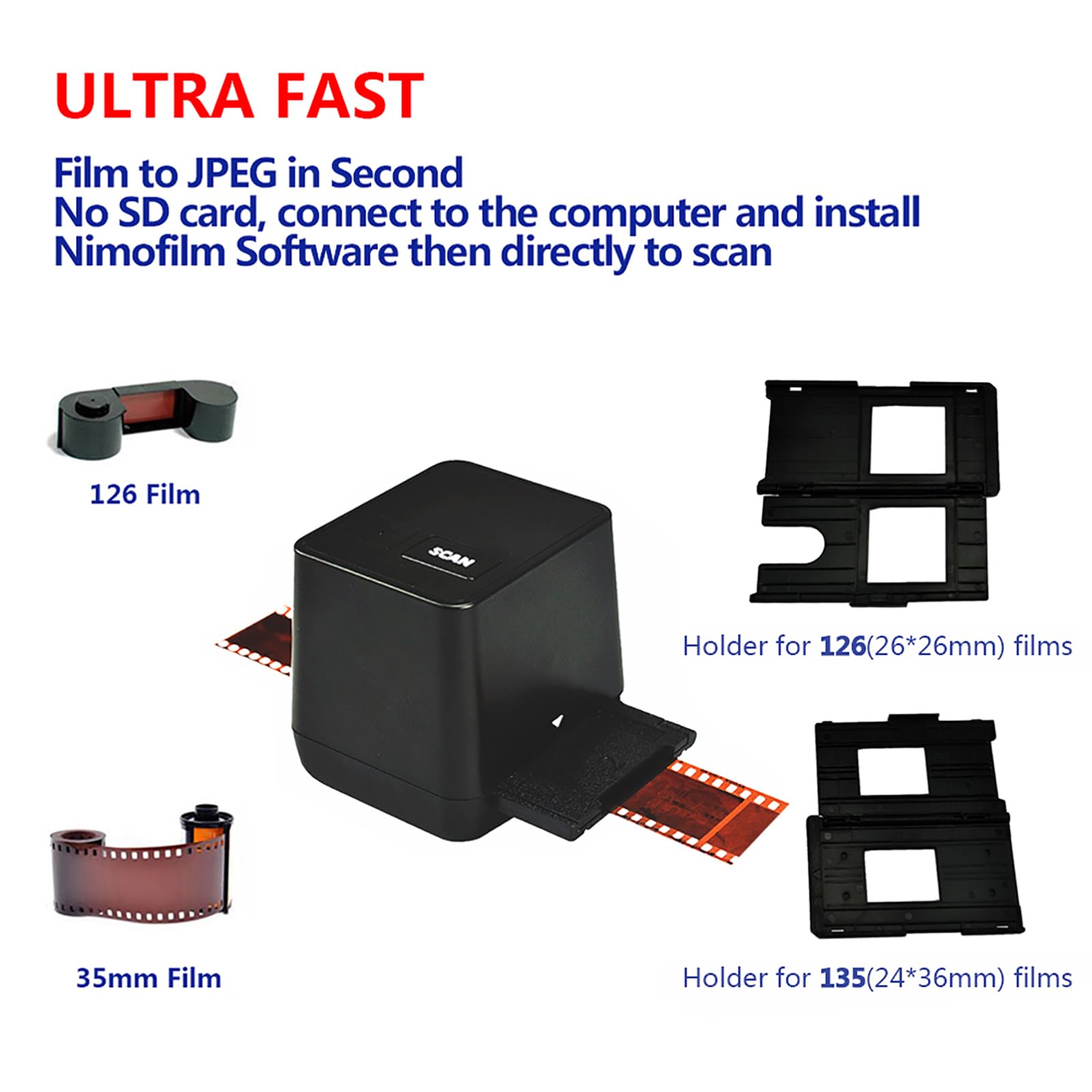 Scanner De Films Et De Diapositives, Convertisseur De Négatifs De Diapositives De 17 Mégapixels, Convertit Les Négatifs De Film 126/135 (35 Mm) Et Les Diapositives Au Format JPEG, Pour Cadeaux