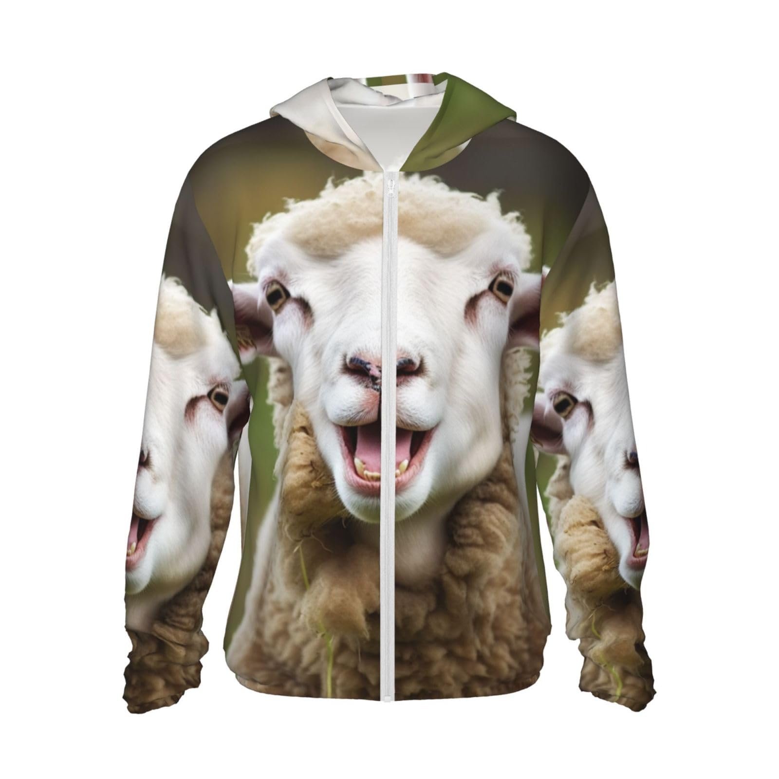 UPF 50+ Light Jacket Full Zip Sun Protection Hoodie for Women Men Long Sleeve Funny Naughty Sheep Tongue Cute Animal Sun Shirts Black