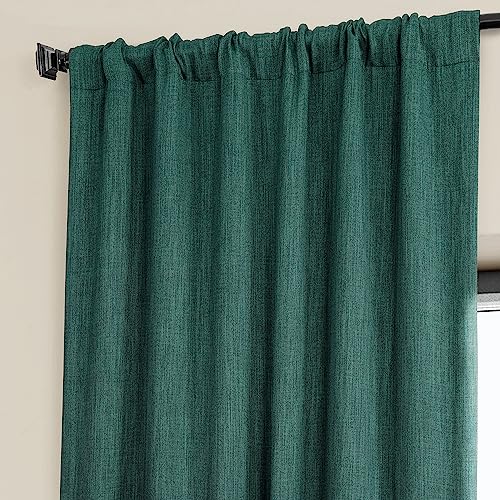 Image of HPD Half Price Drapes - Faux Linen Curtains for Living Room (1 Panel) - 50W X 84L - Textured Room Darkening Curtains for Bedroom 84 Inches Long - Drapes for Home Decor, Slate Teal