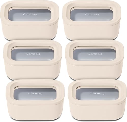Caraway Juego de almacenamiento de alimentos de vidrio de 6 piezas, recipientes de almacenamiento de vidrio de 2.6 tazas para alimentos (6), vidrio