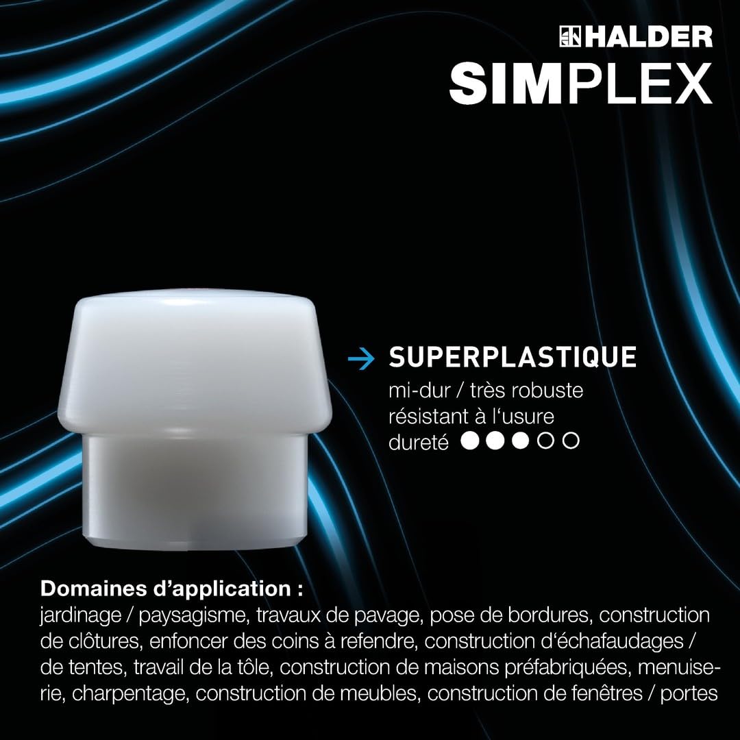 Marteau de frappeur SIMPLEX, Caoutchouc chargé/superplastique; avec boîtier en fonte malléable, manche en bois hickory de haute qualité | D=80 mm | 3027.081