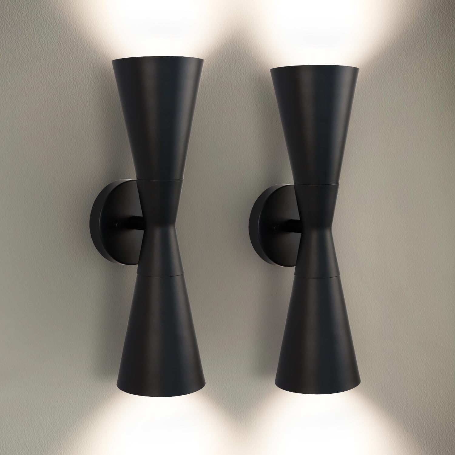 Modern Black Wall Sconces Set of 2, Up and Down Indoor Wall Sconces, Mid Century Indoor Wall Light Fixture, Hardwired Wall Mounted Lamp for Living