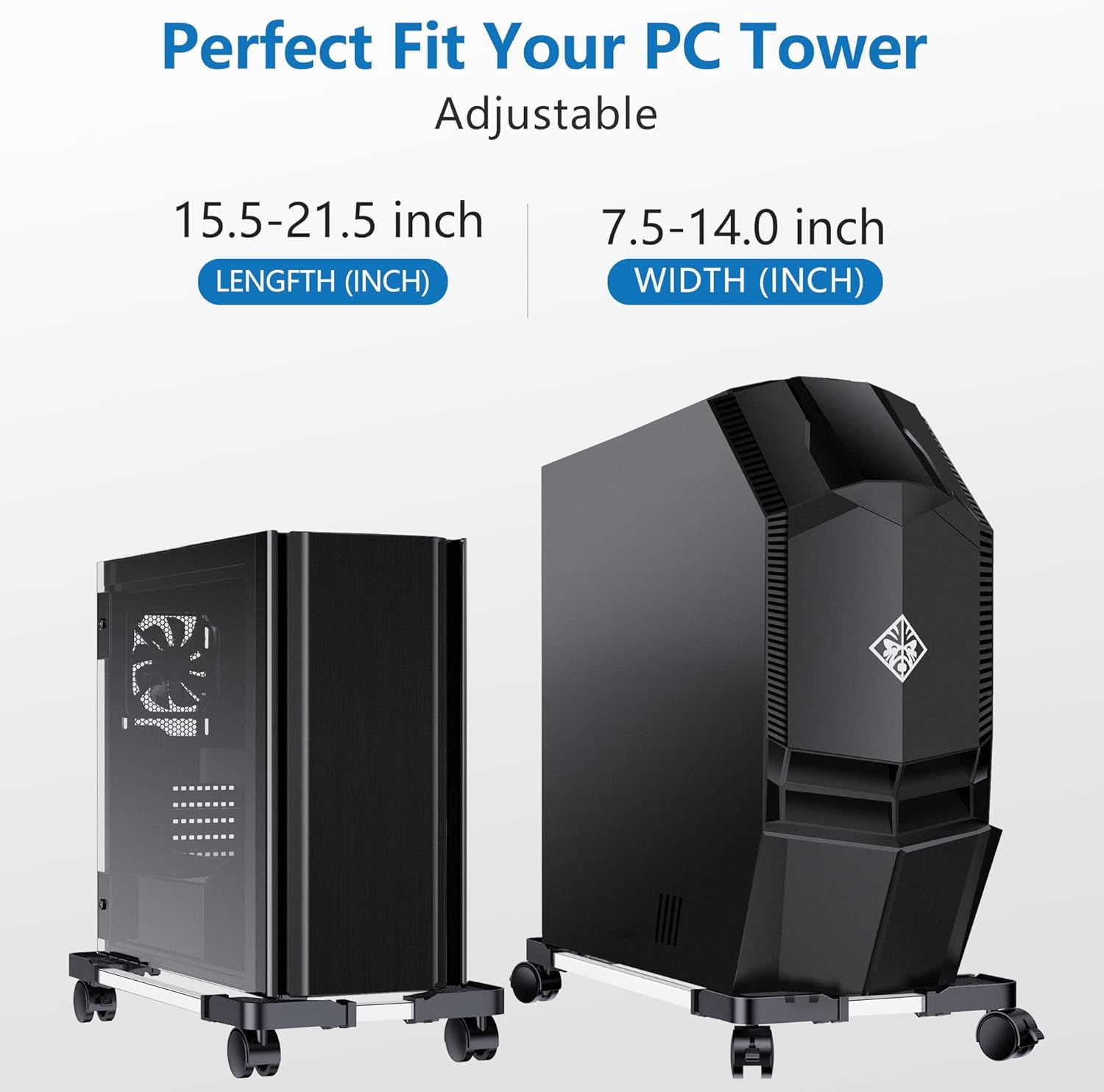 Support PC Fixe Réglable Stand avec 4 Roues Roulettes, 2 Roues Verrouillables Noir